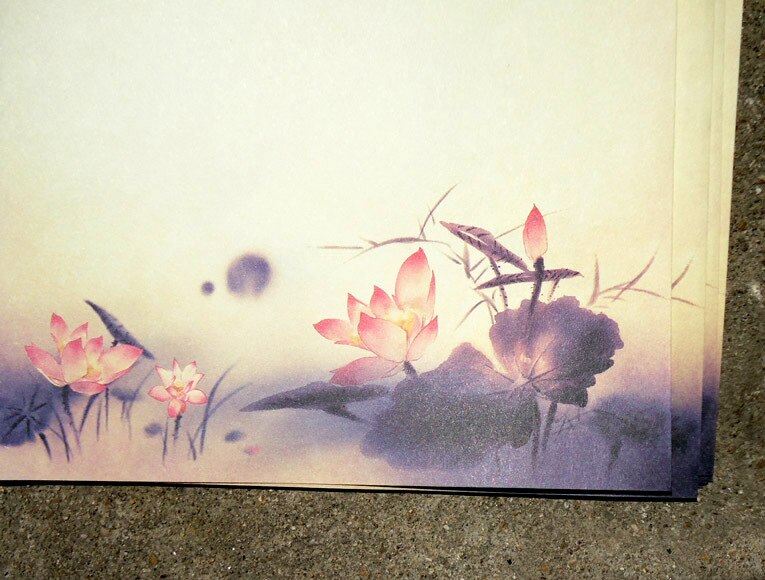 Pintura de tinta china tradicional, Bloc de letras de flor de loto clásica Antigua/papel vintage para , papel de escritura de recuerdo, 80 Uds.