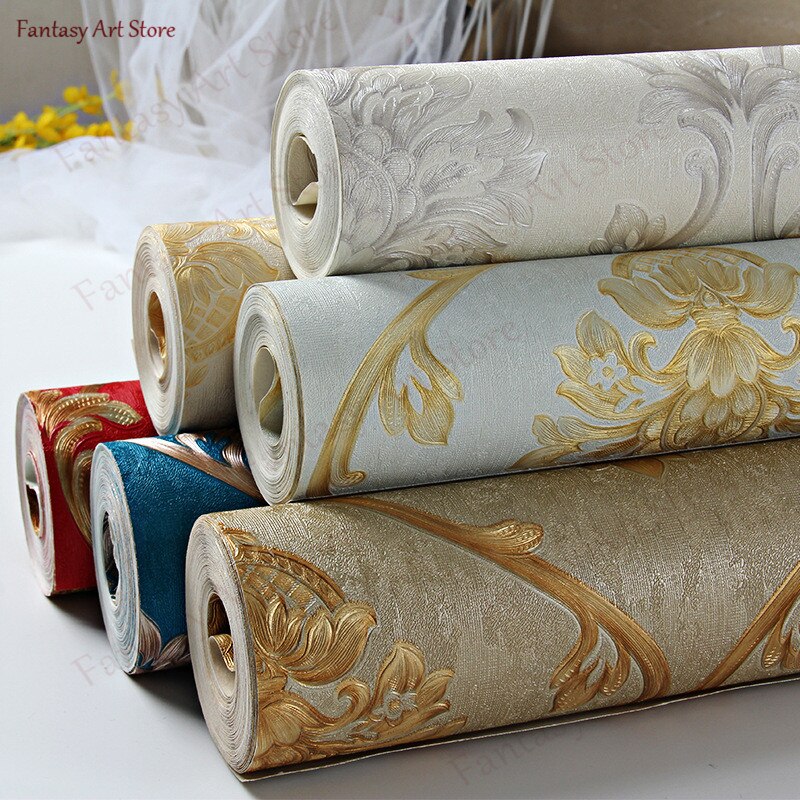 Milieuvriendelijke Verdikte Pvc Behang 3d Reliëf Europese Damascus Luxe Slaapkamer Woonkamer Tv Achtergrond Sticker