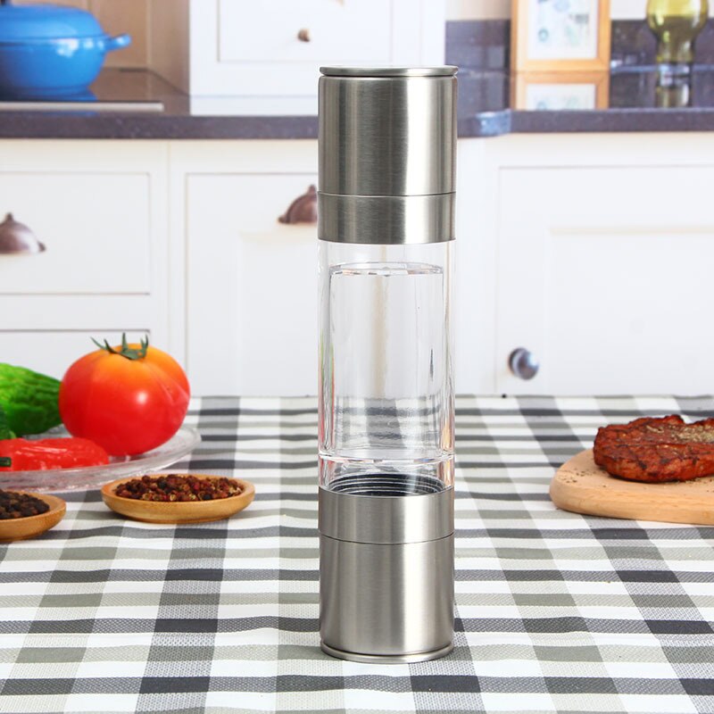 Molinillo de sal y pimienta 2 en 1, buje manual, molinillo de pimienta negra, molinillo de especias, salero de vidrio y pimienta, contenedor de condimentos: Default Title