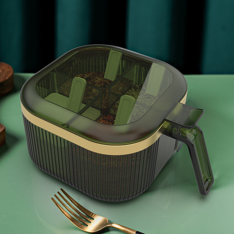 Seasoning Organizer Box Salt and Pepper Set Integrated 4 Grid with Spoon Spice Jar Condiment Dispenser Kitchen Home Container