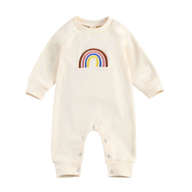 0-18M Pasgeboren Baby Jongen Meisje Lange Mouw Regenboog Katoenen Romper Jumpsuit Kleding: Beige / 3M