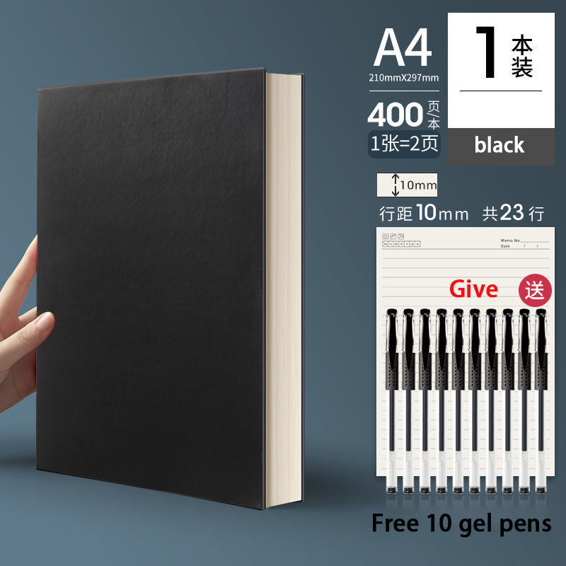 A4 Notebook Ultra-thick Thickened Notepad Business Soft Leather Work Meeting Record Book Office Diary Sketchbook Students Cute: black A4 / Checkered