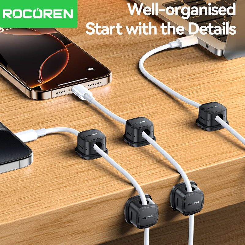 Rocoren 6Pcs Magnetic Cable Organizer Smooth Adjustable Cable Holder Under Desk Stable Cable Management Wire Keeper Cable Clips