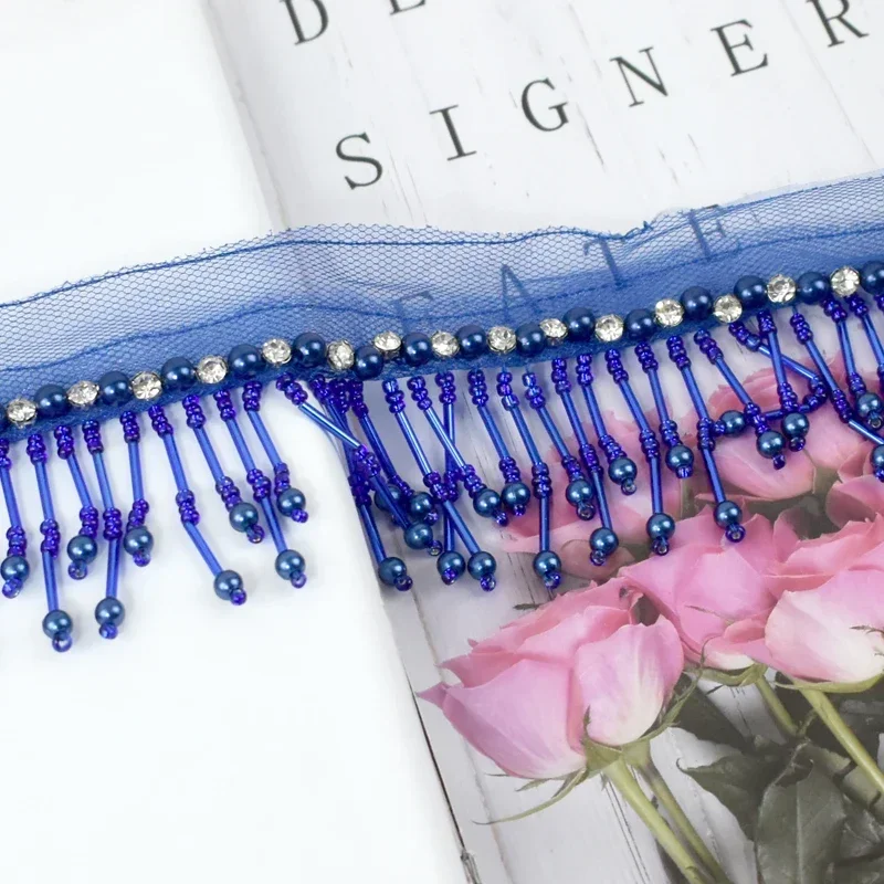 1-5Yards Deepeel 5cm Beaded Trim Sequins Tassels Fringe Sewing Latin Dance Dress Clothes Lace Decorative Trimmings Accessories: XXXL / Marfíl