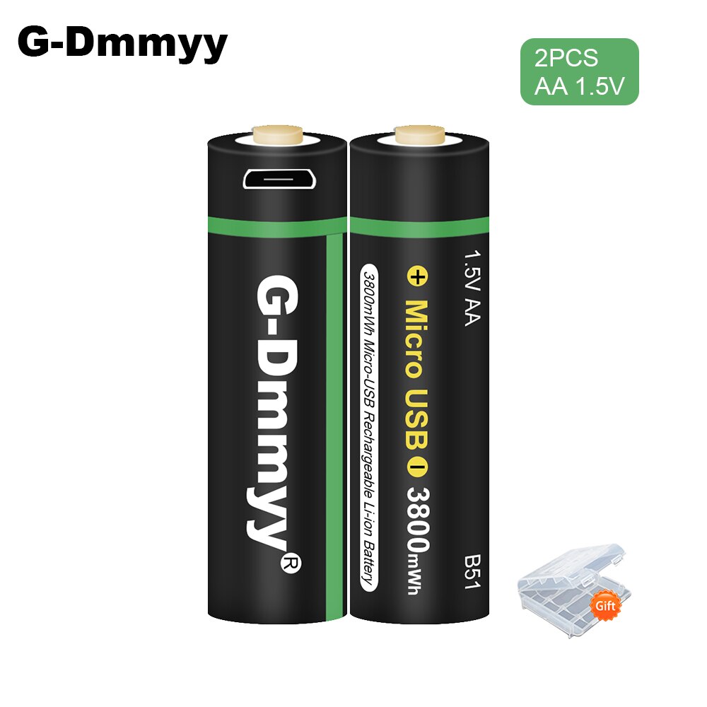 1.5V AA Rechargeable Battery 3800mWh USB Rechargeable Lithium Li-ion Polymer Battery Quick Charging by Micro USB Cable: 2pcs aa 1.5v