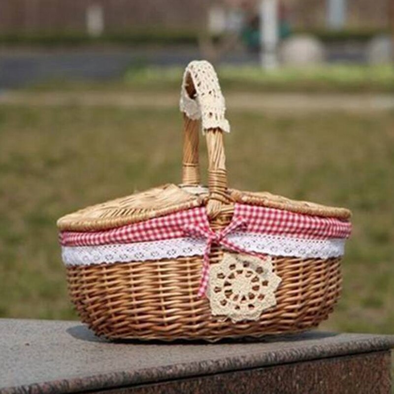 Hand Made Wicker Basket Wicker Camping Picnic Basket Shopping Storage Hamper and Handle Wooden Wicker Picnic Basket