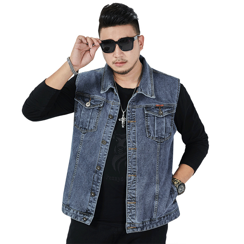Men Denim Shirt Vest Four Season Summer Oversize Large M-8XL Fat Big Jacket Male Clothes