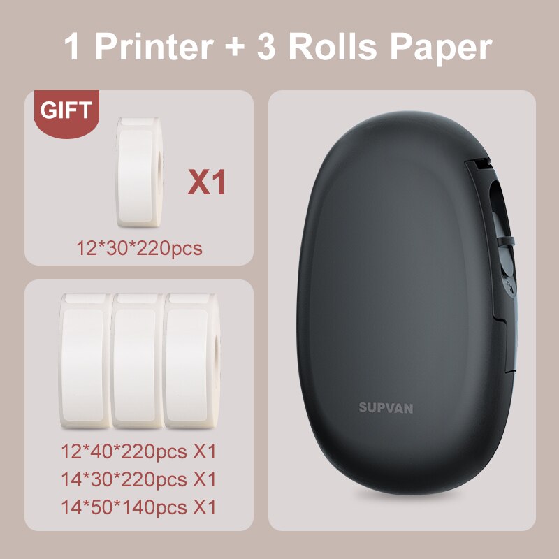 Supvan E10 Black Labeler with Paper Bluetooth Thermal Printer Labeling Machine Mini Sticker Printers Wireless Smart Label Maker: E10Black4