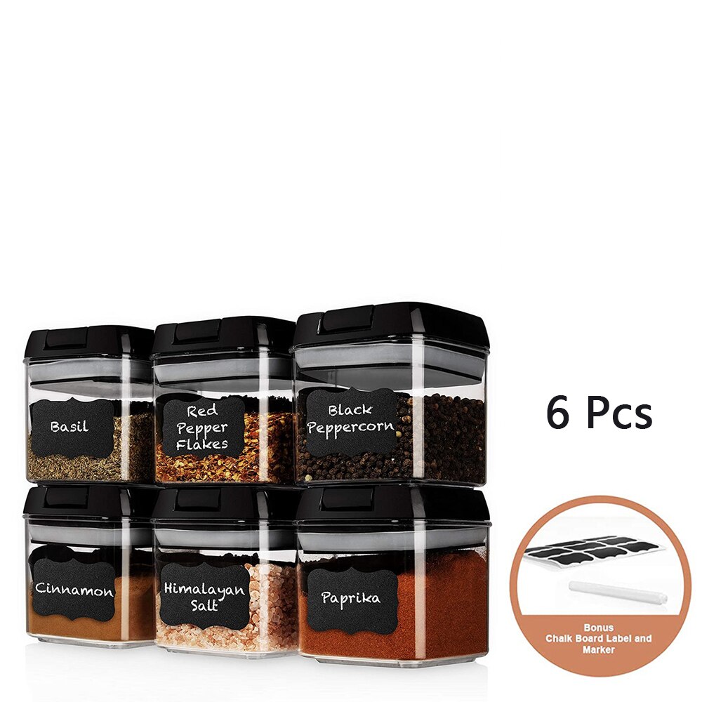 Ensemble de 6 récipients hermétiques pour aliments, contenant en plastique pour aliments, pots de cuisine scellés pour multi-céréales, boîtes de conserve pour céréales en vrac: 0.5L Black 6-PCS