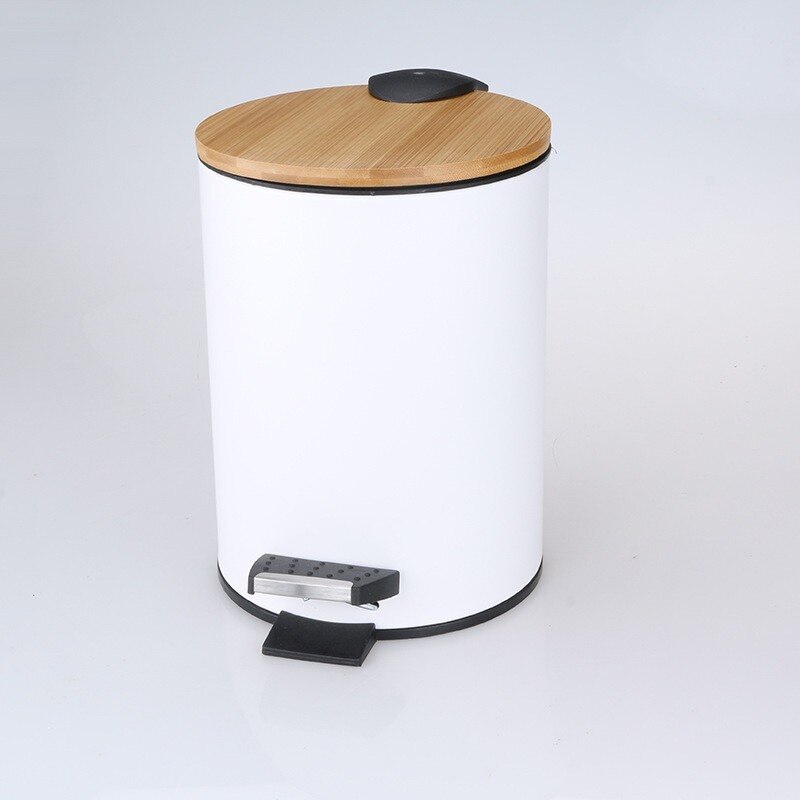 Poubelle avec couvercle en bambou, 3l/5l, conteneur à ordures pour cuisine, salle de bains, chambre à coucher, blanc