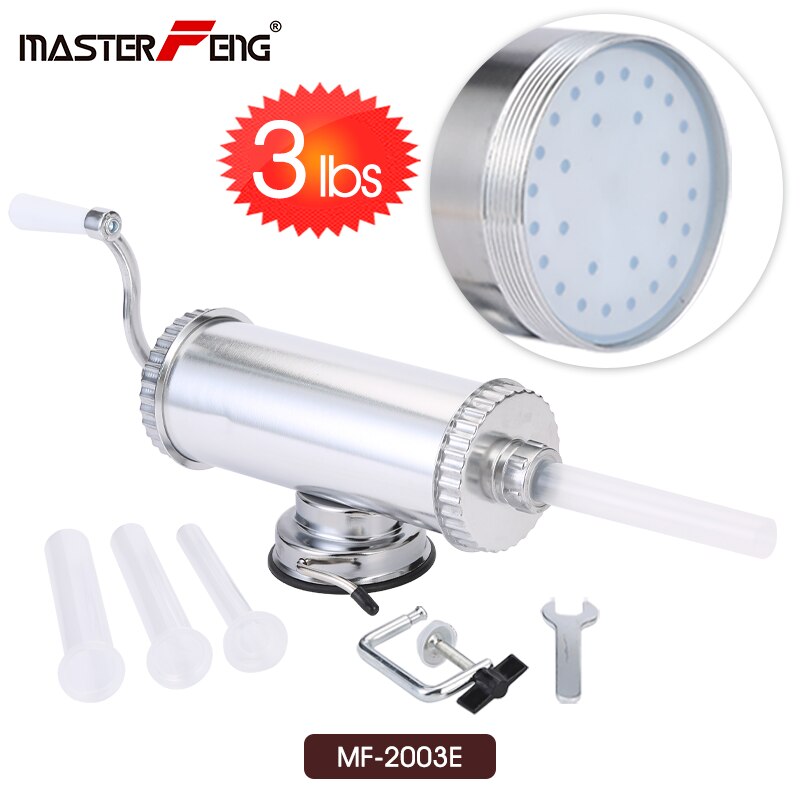 3LBS/ 1.5KG Homemade Sausage Maker With Suction Base &amp; 3 Filling Nozzles &amp; Silicone Piston Horizontal Sausage Stuffer: MF-2003E