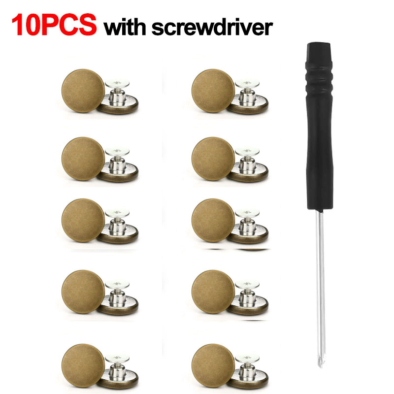 Botones de Metal para pantalones vaqueros, Kit de reparación de botones de tornillo sin costura, hebillas vaqueros extraíbles sin clavos, 17mm, 10 Uds.: Hierba verde