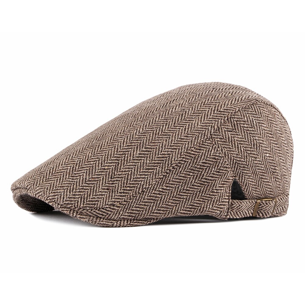 SHOWERSMILE Flat Cap Mens Beret Herringbone Irish Cap British Style Vintage Male Adjustable Black Gray Spring Autumn Cabbie Cap: khaki