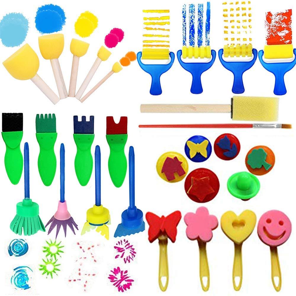 29Pcs Paint Kits Kids Early Learning Brush Set Foam Sponge Brushes Kids Drawing Tools Flower Roller Stamp Sweeper DIY Crafts Art