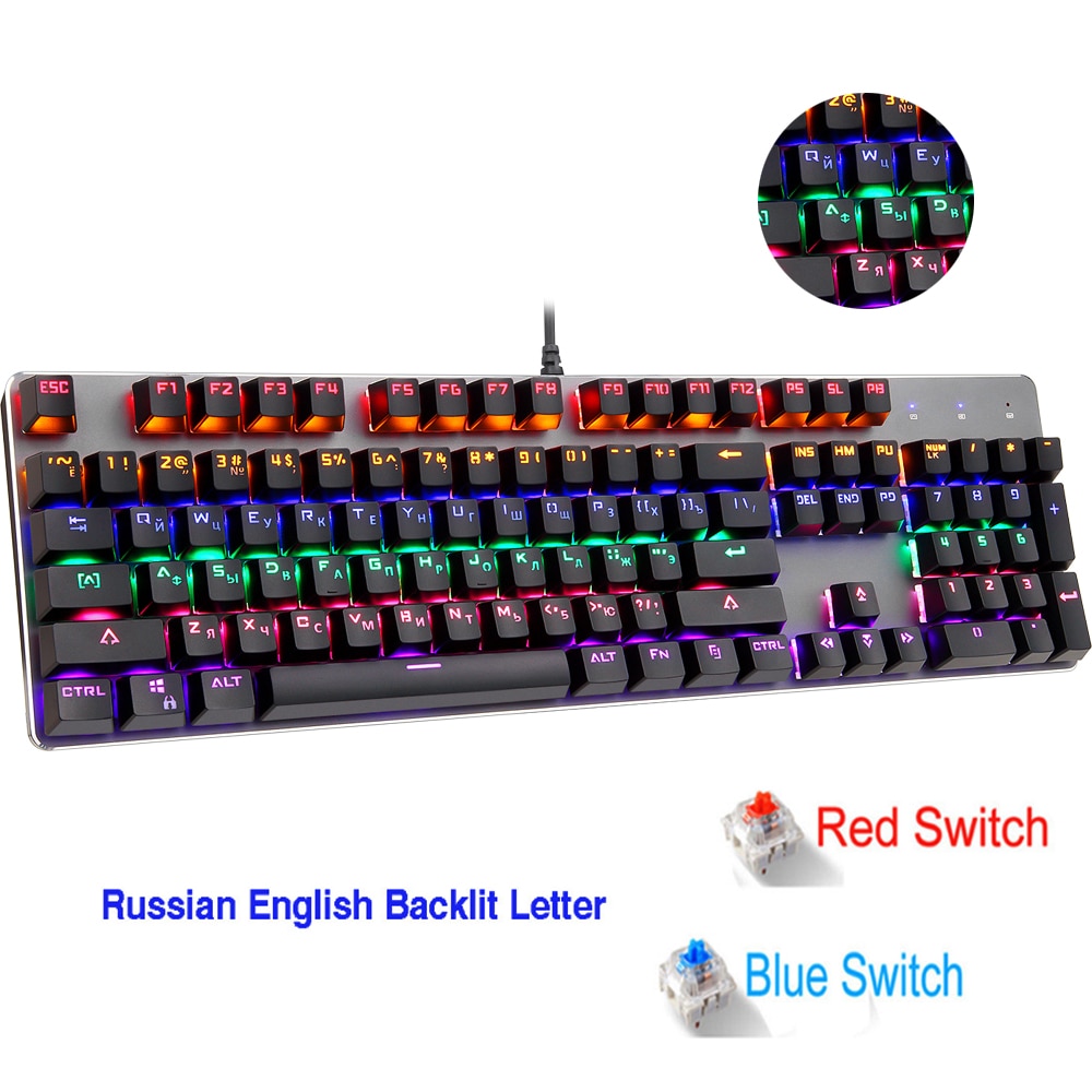 RGB Mechanical Keyboard 104 keys Russian Gaming Keyboards English Blue Switch for Tablet Desktop VS CK104 keyboard