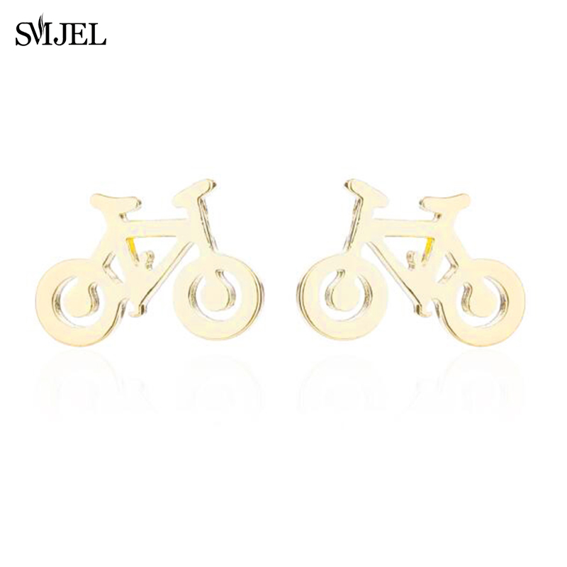 SMJEL-pendientes pequeños negros para bicicleta para hombre y mujer, joyería para Piercing en la oreja de acero inoxidable, aretes deportivos para Fitness,: Color amarillo dorado claro