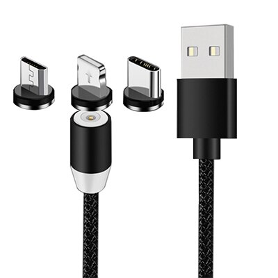 3 In 1 Magnetische Micro Usb Kabel Voor Iphone Samsung Android Snel Opladen Magneet Charger Usb Type C Kabel Mobiele telefoon Draad Koord: 1and 3 plug black