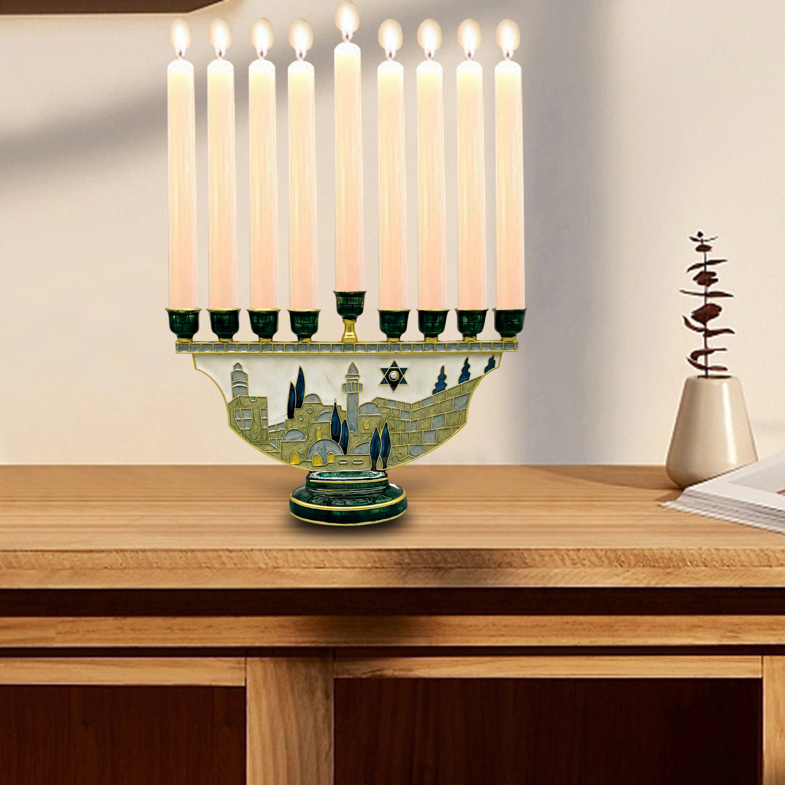 Metal Candleholder Candelabras 9 Branch Enamel Menorah Candlestick for Taper Candles