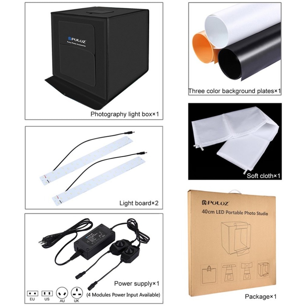 Caja de luz para fotografía de 40x40cm, caja de luz para estudio de fotografía, caja de luz plegable, iluminación LED para fotografía, Kit de caja de tienda para grabación en estudio