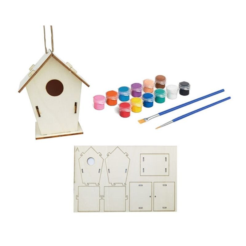Diy fuglehus maleri kit bygning fuglehus maler børster træ kunsthåndværk: -en