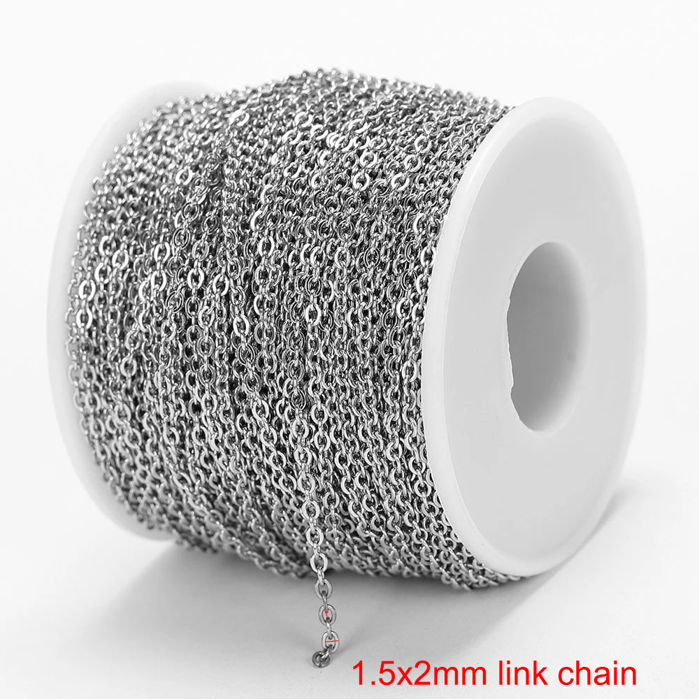 Cadena de collar de acero inoxidable de 2 metros para hacer joyería Diy, eslabones de Cable Rolo, cadenas a granel, accesorios de pulsera hechos a mano: Transparente