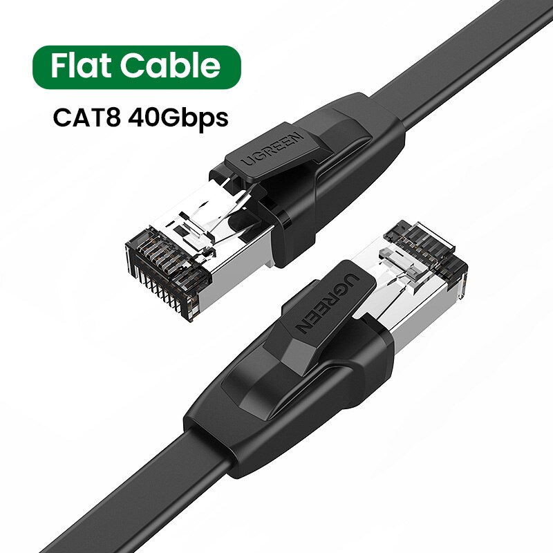Ugreen ethernet kabel cat 8 40 gbps flad  rj 45 lan patch ledning til  ps 4 router bærbare computere modem  rj45 leder netværk cat 8 kabel ethernet: 1m