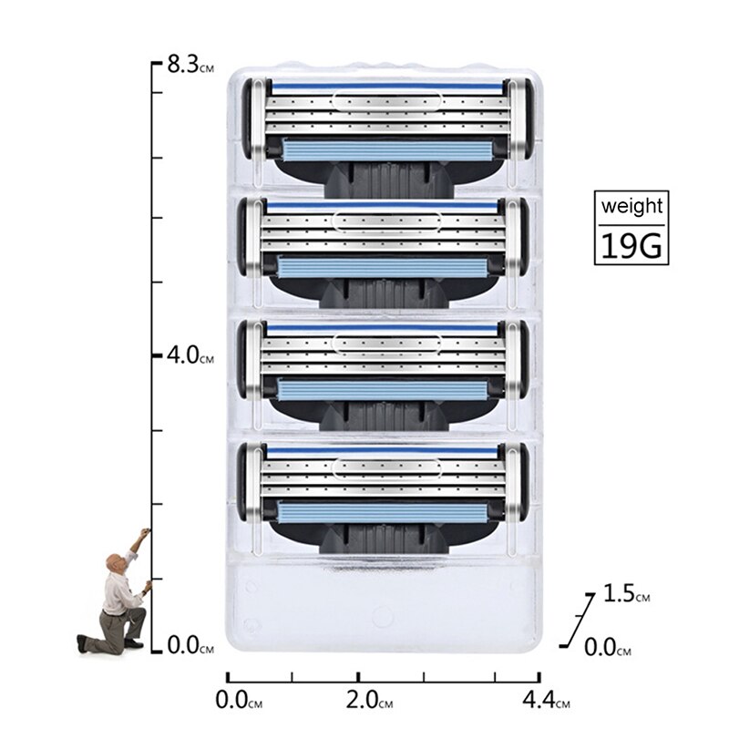 4 Stuks Mannen Veiligheid Scheermesjes 3 Lagen Scheren Cassette Rvs Veiligheid Bladen Baard Manual Scheerapparaat Vervanging Hoofd