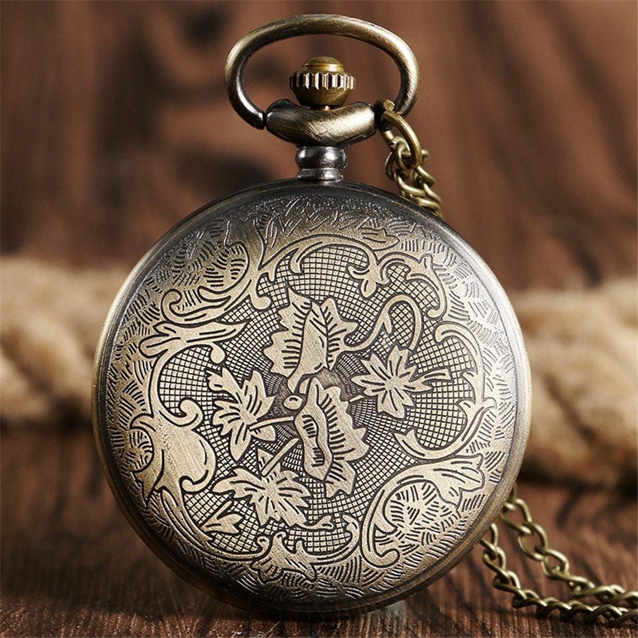 Steampunk wolvenkop quartz zakhorloge vintage brons coole kettinghorloges voor mannen en vrouwen met ketting