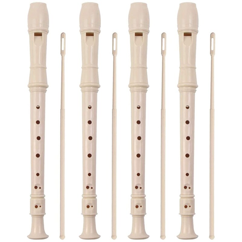 4 Pack 8 Hole Plastic Flute with Cleaning Rod and Instruction, German Style: Default Title