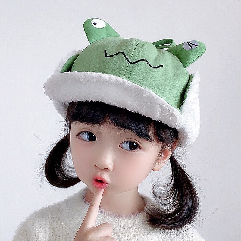 Gorro de piloto de rana para niño, gorros con orejeras, gorros para niño, gorros para niño, gorros cálidos con orejeras, protección para las orejas, gorro Lei Feng, accesorios para niño