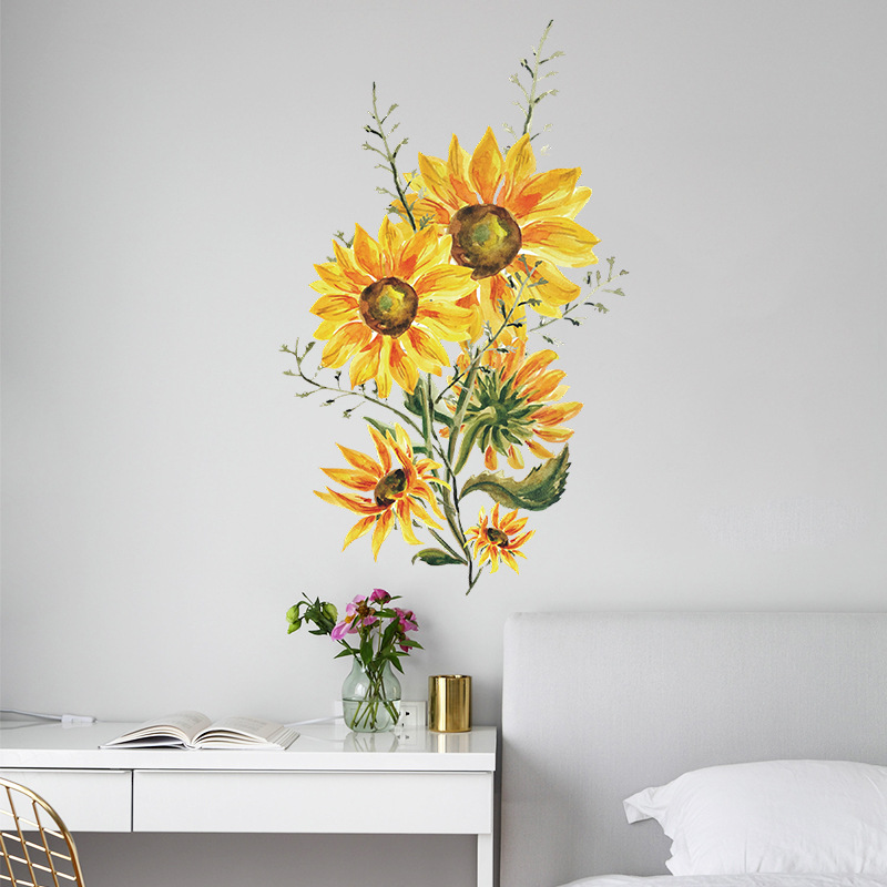 Geschilderde zonnebloem muurstickers woonkamer bank achtergrond decoratie slaapkamer interieur muur verfraaiing stickers behang
