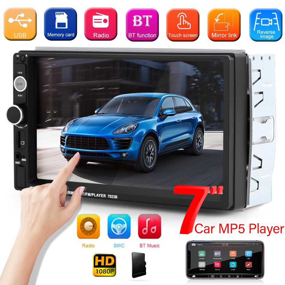 Touch Screen Head Unit 7 inch with Mounting Kit 7023B Double 2 DIN Car Radio for Outdoor Personal Car Parts Decoration
