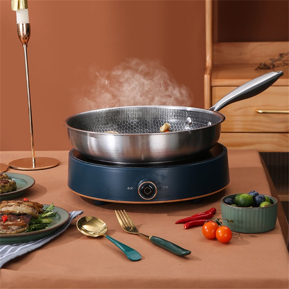 Schnesland Frying Pans 304 Stainless Steel Skillet Wok Pan Induction Cooker