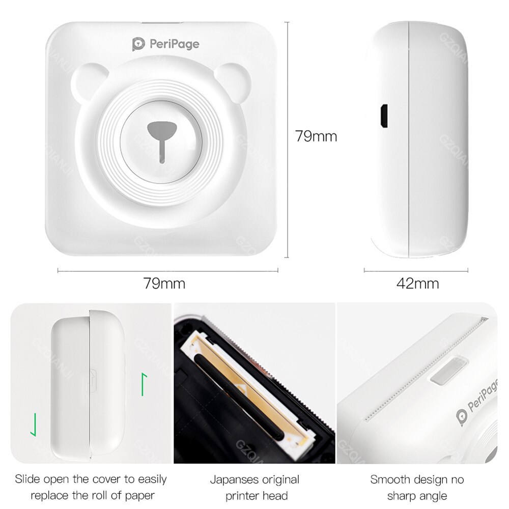 Peripage – Mini-imprimante Photo Portable sans fil A6, 58mm, avec étiquette autocollante et Notes,