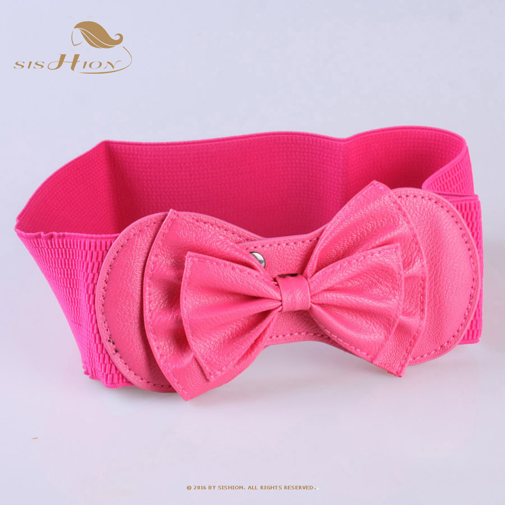Elastic Waistband for Dress Accessories VD2626 ремень женский Women Red Black Wide Corset портупея Korean Belt with Bow: Rose Red