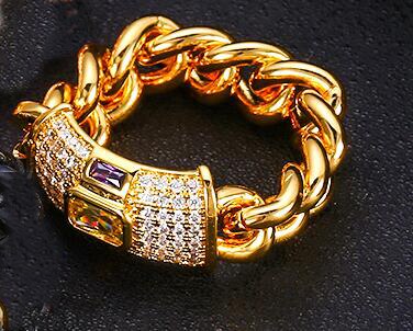 Accking Micro pave chain AAA cubic zircon bracelet ring bangle copper multicolor for women Jewelry: 18K gold ring