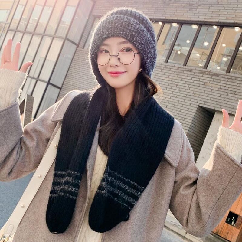 Vinter tykk pluss kashmir varm lue kvinneskjerf fuskepels pomponger vinter kvinners strikke lue ull hatt ski 2 sett