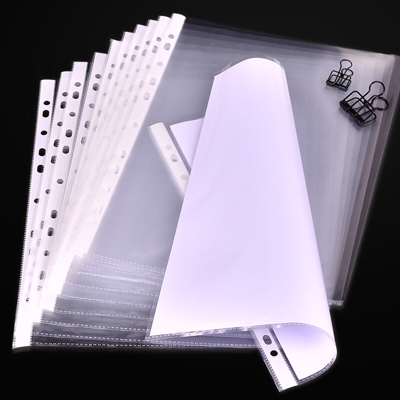 100pcs A4 Clear Plastic Punched Pockets Folders Filing Wallets Sleeves Untral Thin 11holes Loose Leaf Documents Sheet Protectors