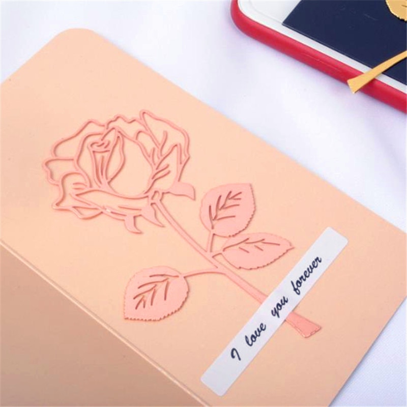 1 PC Beautiful Rose Gold Metal Bookmark Trendy High-grade Electroplated Rose Stainless Steel Bookmark Valentine's Day