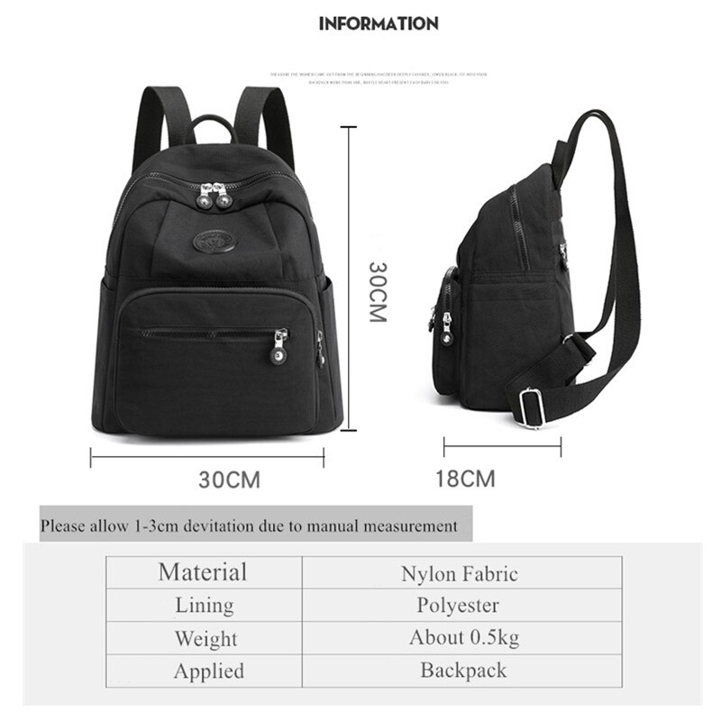 Vento Marea Travel Women Backpack Casual Waterproof Shoulder Bag Female Nylon Black School Bag For Teenage Girl