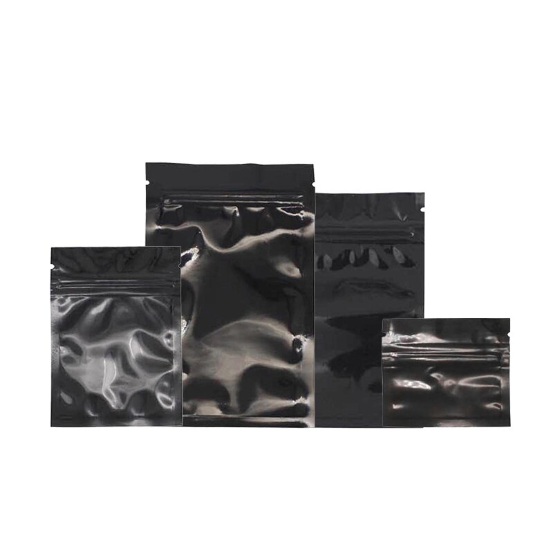 100 stk svarte metalliserte zip lock-poser matpose matoppbevaringsposer, svarte plast-aluminiumsfolie zip-poser
