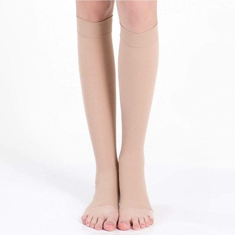 Mjuka män kvinnor strumpor unisex kompression knä hög öppen tå män kvinnor stödstrumpor 18-21 mmhg - q