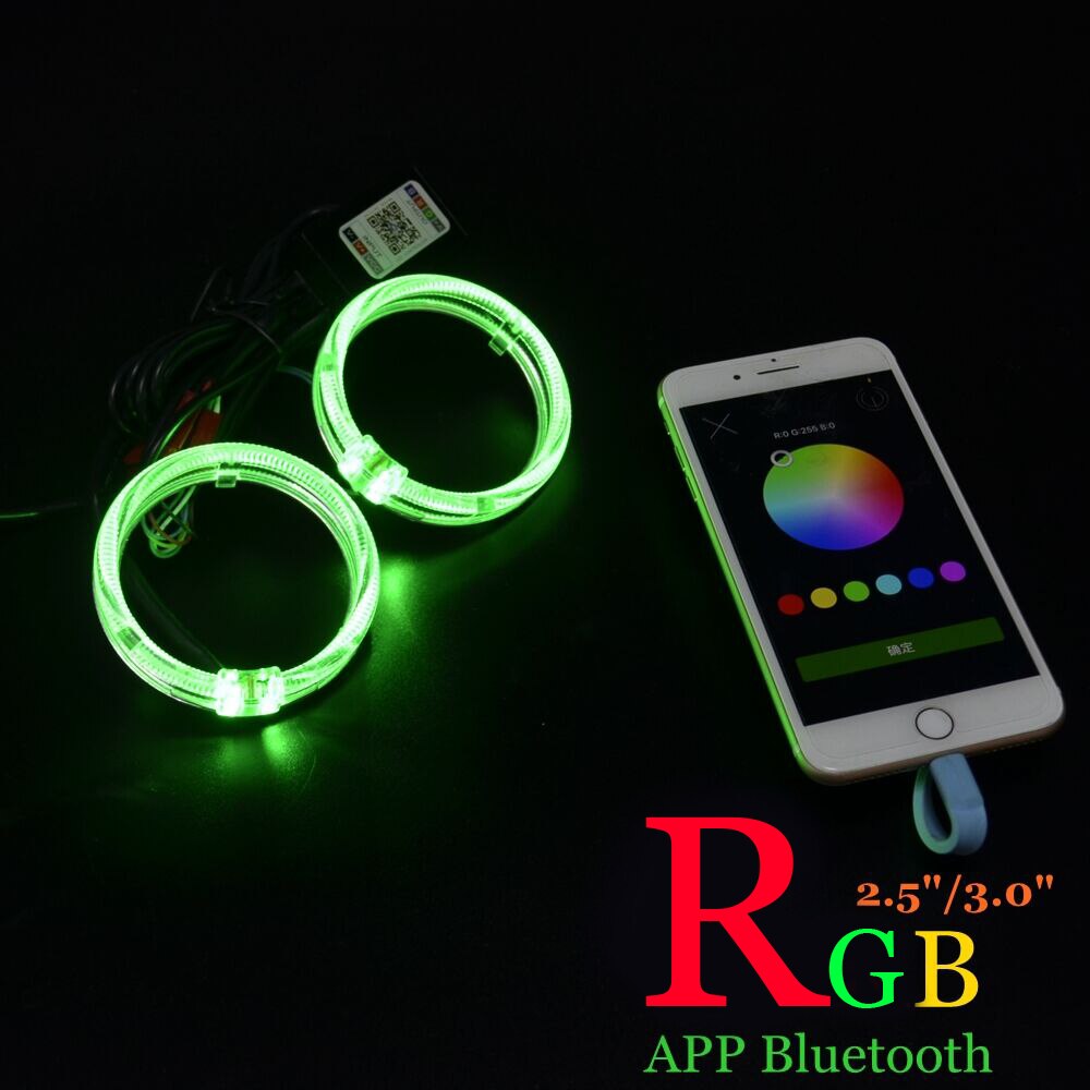 3.0 2.5 inch Hid Bixenon Projector Lens Led Angel Eyes Shrouds Kit Bluetooth APP Control RGB LED Angel Eyes Color-changing Mask