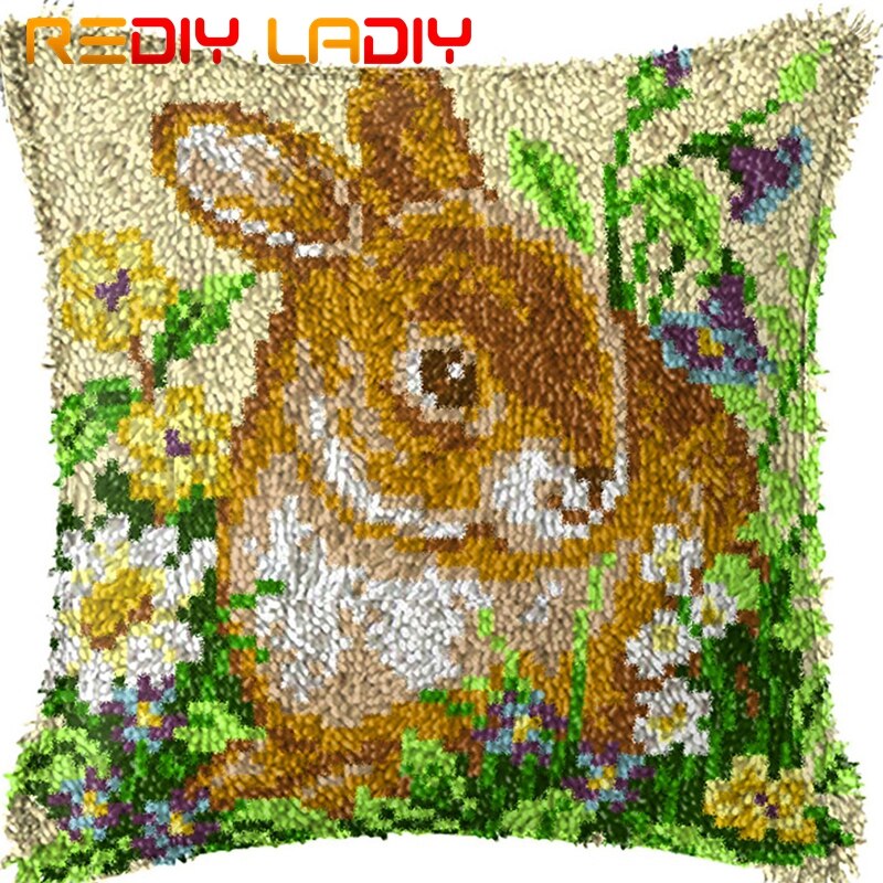 Haakpakketten voor kussens, maak je eigen kussen, konijnen, babykussensloop van bedrukt canvas, haakkussenhoes voor kussens, knutselen en handwerken: Bz645