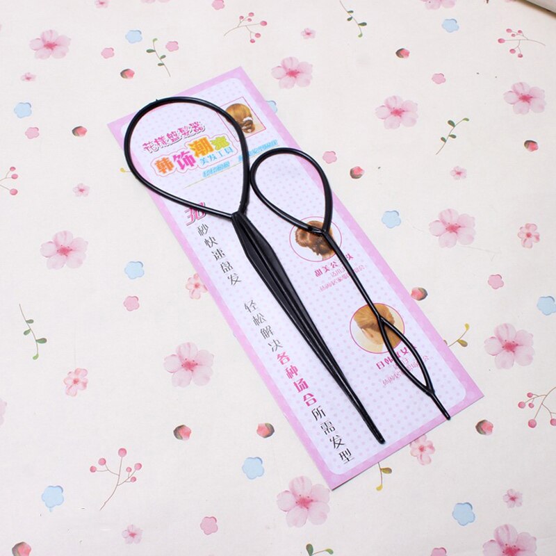 2 Set Magic Hair Braiding Twist Curler Styling Set Hairpin Holding Hair Braiders Pull Hair Needle Ponytail DIY Tool: black