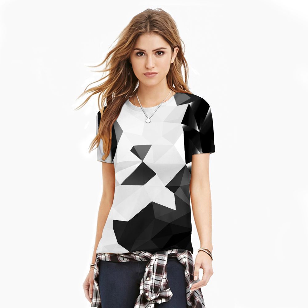 Vrouwen T-shirt Zwart Wit Vierkante 3D Print Sport O-hals Korte Mouw Fitness Tee Tops Jogging Shirt S-3XL Workout Slanke Sweatshirt: XXL