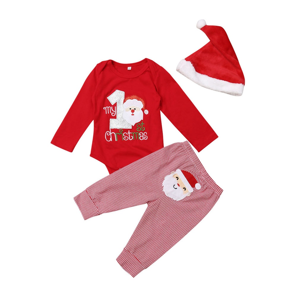 Mijn Eerste Kerst Pasgeboren Baby Baby Boy Meisje Kleding Set Lange Mouw Kerstman Romper Broek Kerstman Hoed Outfits Xmas kleding
