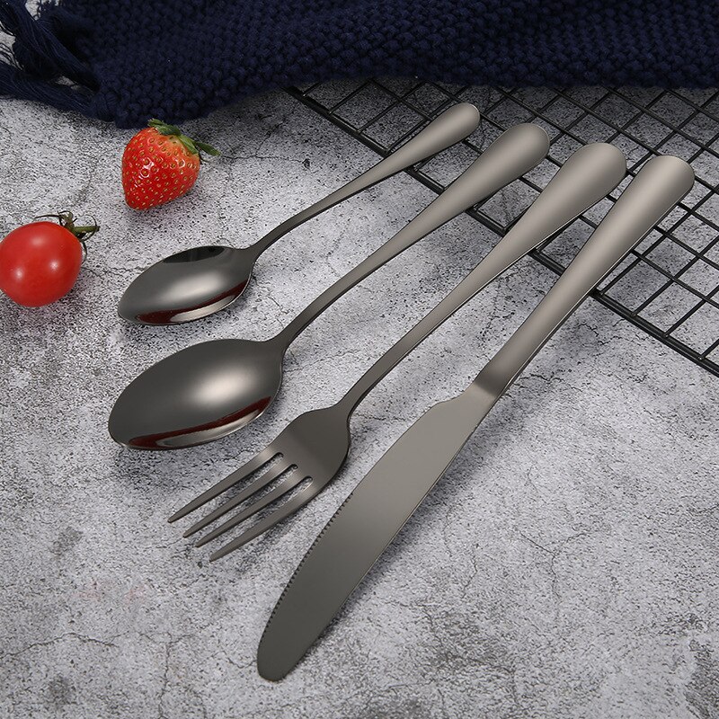 Couverts couleur or, 24 pièces, service de table, coutellerie, fourchettes, couteaux, cuillères, service de table