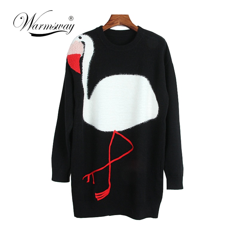 Women Sweaters Dresses Knitted Long Pullovers Blouse Shirts Female Tops Embroidery Animal C-080