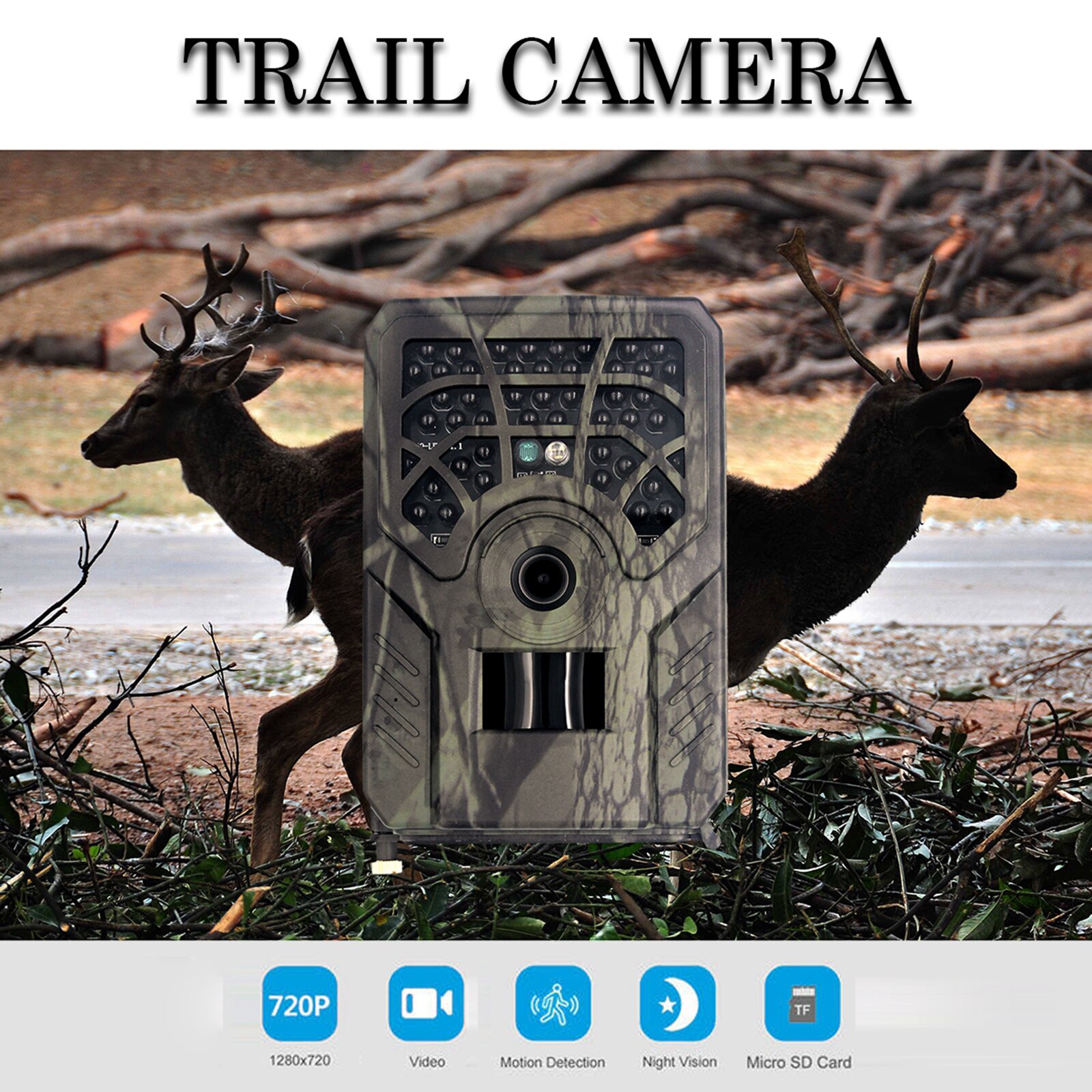 PR-300C Trail Camera No Glow 720P Cam with IP54 Battery Powered